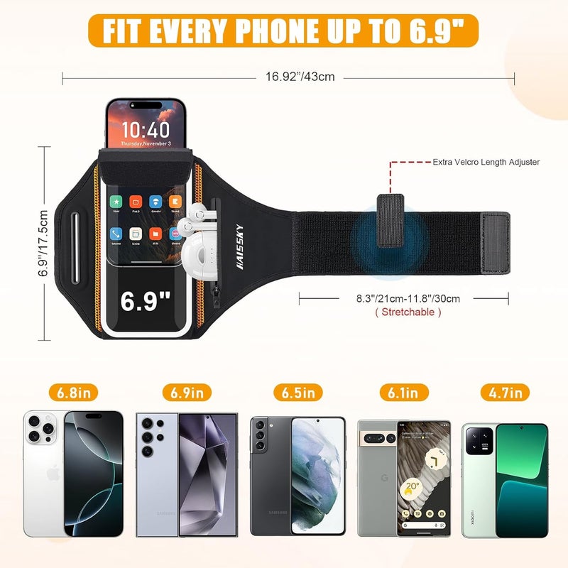 Kebrela Running Armband for iPhone 15/14/13 Pro/Plus & Galaxy S20/S10, 3D Design Cell Phone Armband with Earphone Pouch Card Slot & Key Pockets, Water Resistant Sports Phone Holder Up to 6.9" Devices - Image 3